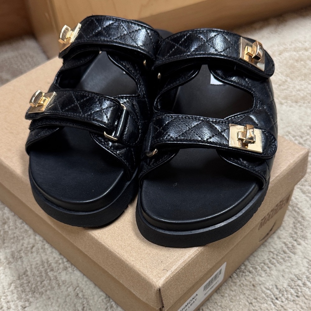 Steve Madden Black Sandals with Gold Buckles